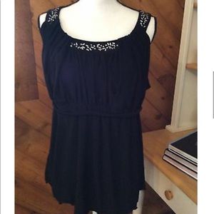 B STREET Black Knit TOP Jeweled Empire 22W / 24W